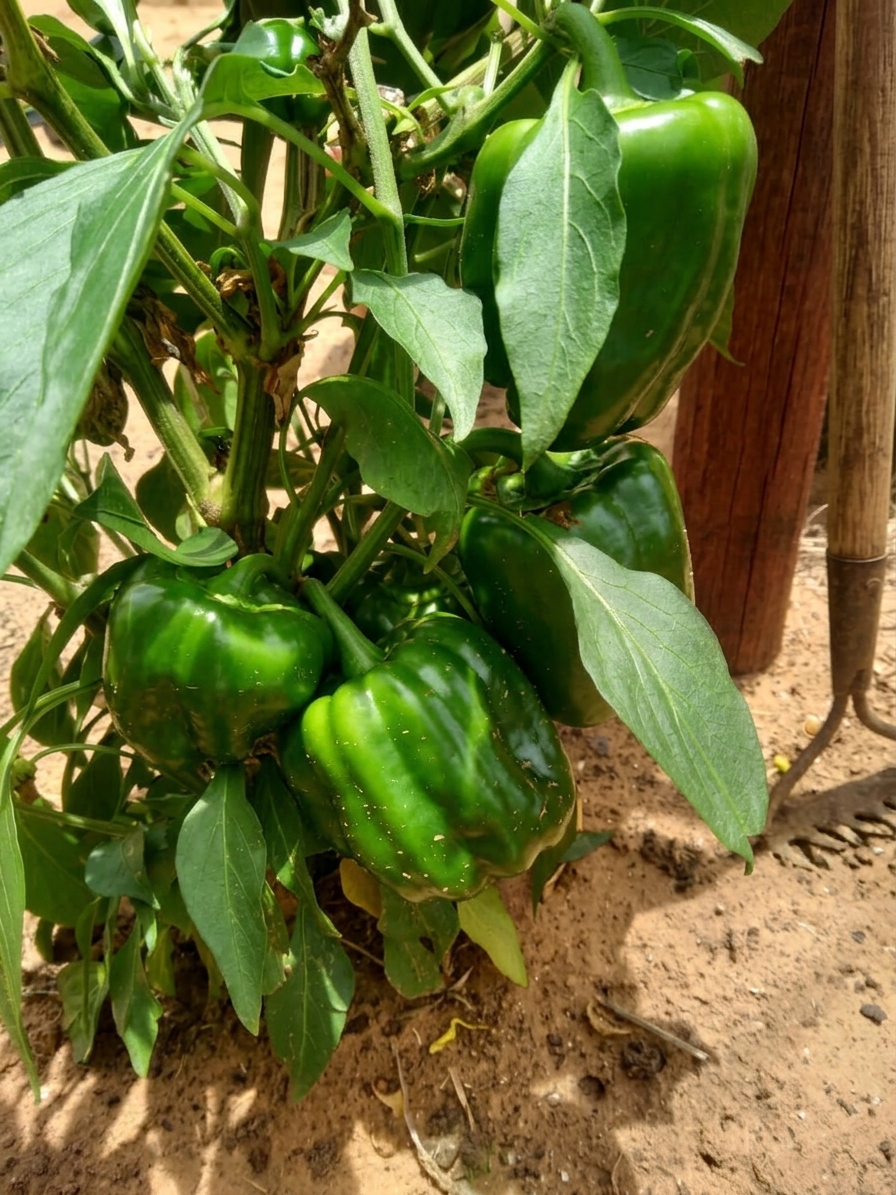 Healthy green peppers growing on a KRS plant